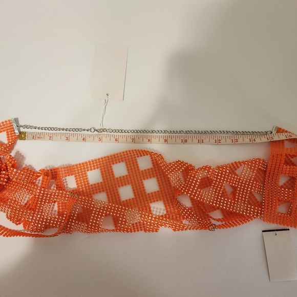 NWT Orange Nylon Rhinstone Crystal Festival Rave Topper - Picture 9 of 11